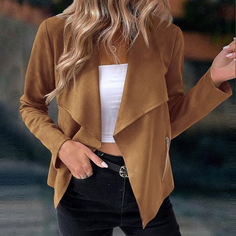 Draped Open-Front Jacket in Lightweight Fabric for Layering and Everyday Wear