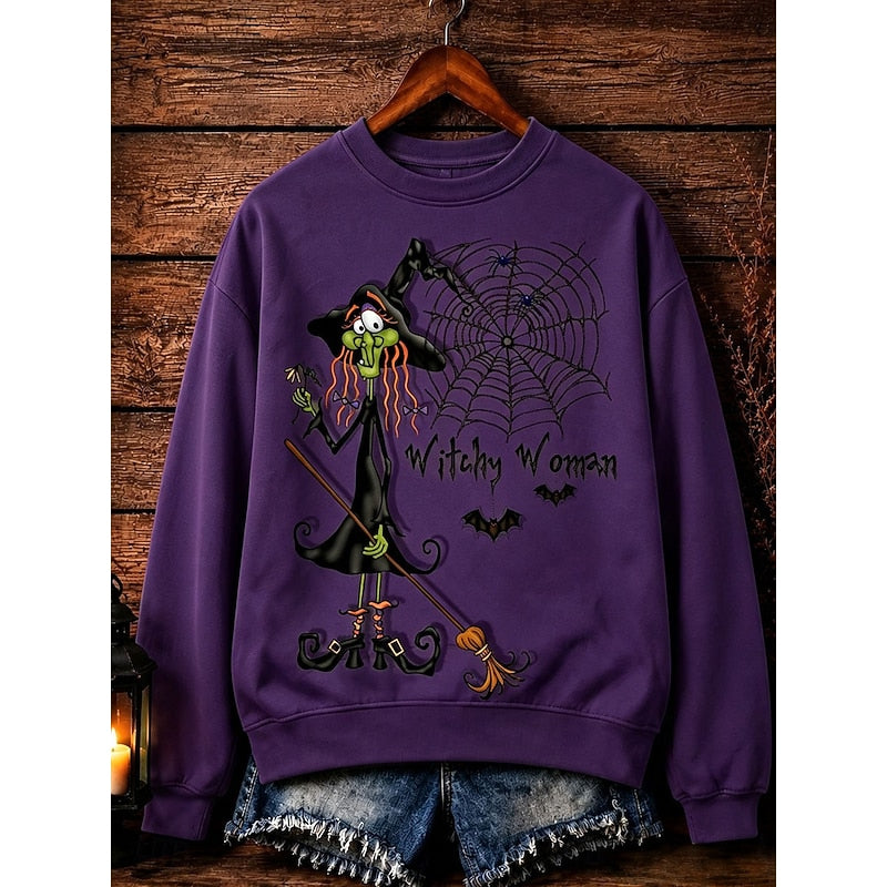 Halloween Crew-Neck Sweatshirt for Women | Playful Design | Cozy Cotton Blend