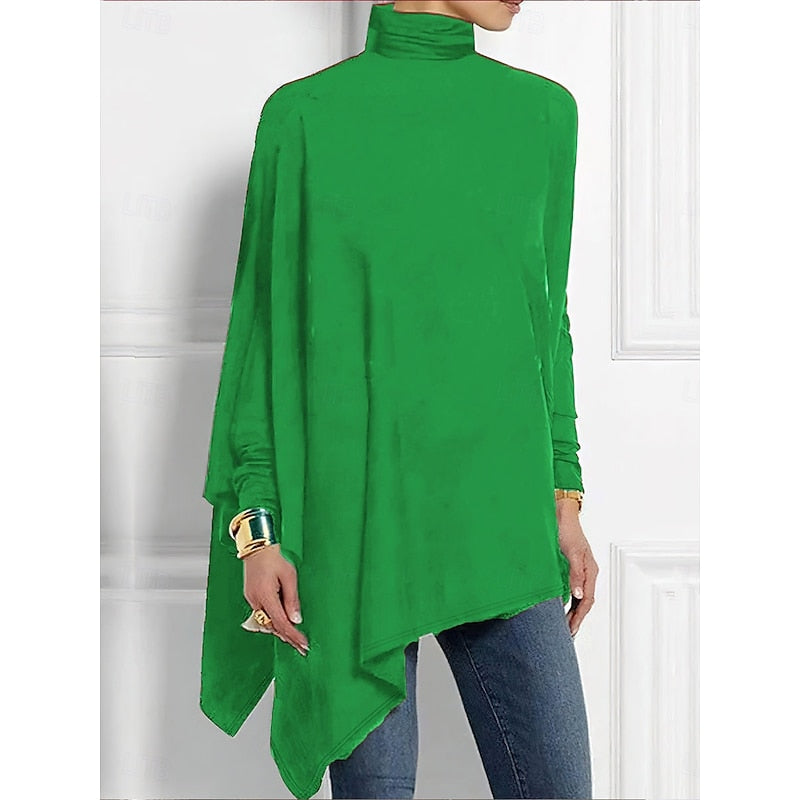 Asymmetrical Turtleneck Top | Draped Design | Casual Wear | Women's Apparel