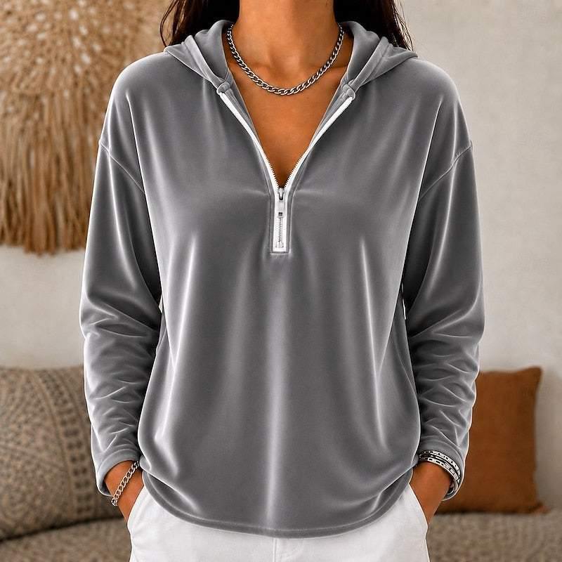 Relaxed Quarter-Zip Hoodie for Women | Soft Cotton Blend | Casual Wear